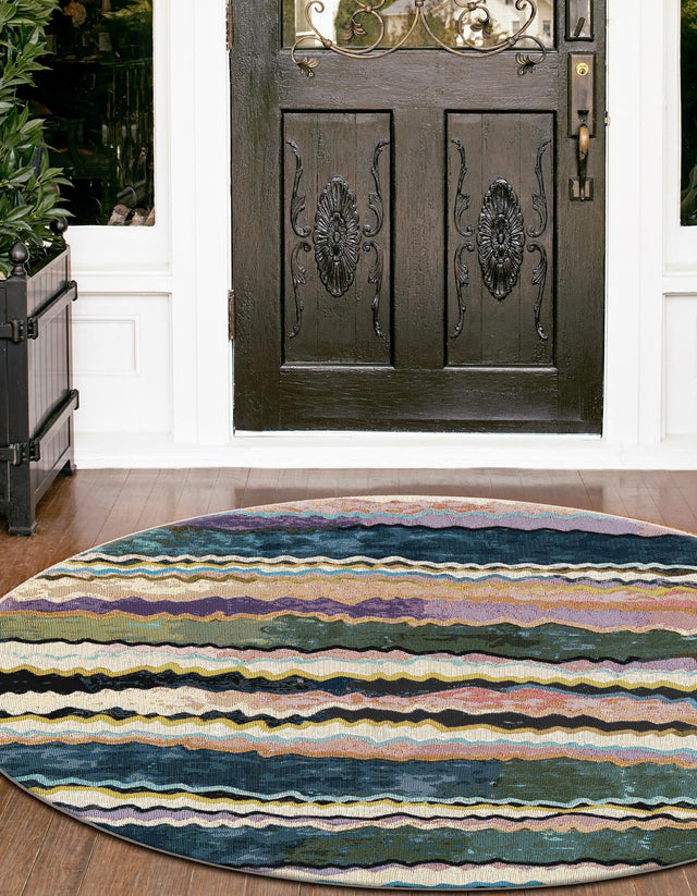 Multicolor 5' 1 x 5' 1 Outdoor Modern Round Area Rug Weather Resistant for Patio, Deck, Terrace, Balcony, Porch 100% Polypropylene Modern Outside Carpet for Sale at Rug Engine