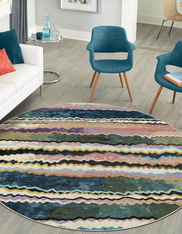 Multicolor 4' 1 x 4' 1 Outdoor Modern Round Area Rug Weather Resistant for Patio, Deck, Terrace, Balcony, Porch 100% Polypropylene Modern Outside Carpet for Sale at Rug Engine