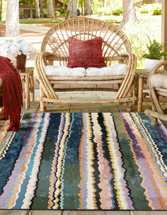 Multicolor 7' 10 x 7' 10 Outdoor Modern Square Area Rug Weather Resistant for Patio, Deck, Terrace, Balcony, Porch 100% Polypropylene Modern Outside Carpet for Sale at Rug Engine