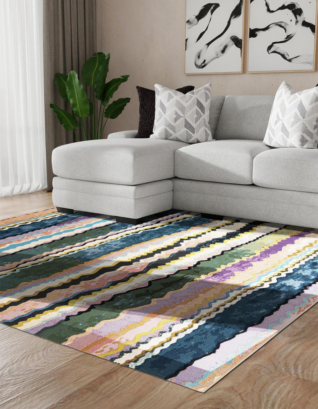 Multicolor 7' 10 x 7' 10 Outdoor Modern Square Area Rug Weather Resistant for Patio, Deck, Terrace, Balcony, Porch 100% Polypropylene Modern Outside Carpet for Sale at Rug Engine