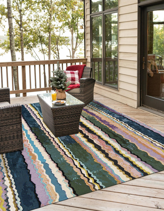 Multicolor 7' 10 x 7' 10 Outdoor Modern Square Area Rug Weather Resistant for Patio, Deck, Terrace, Balcony, Porch 100% Polypropylene Modern Outside Carpet for Sale at Rug Engine