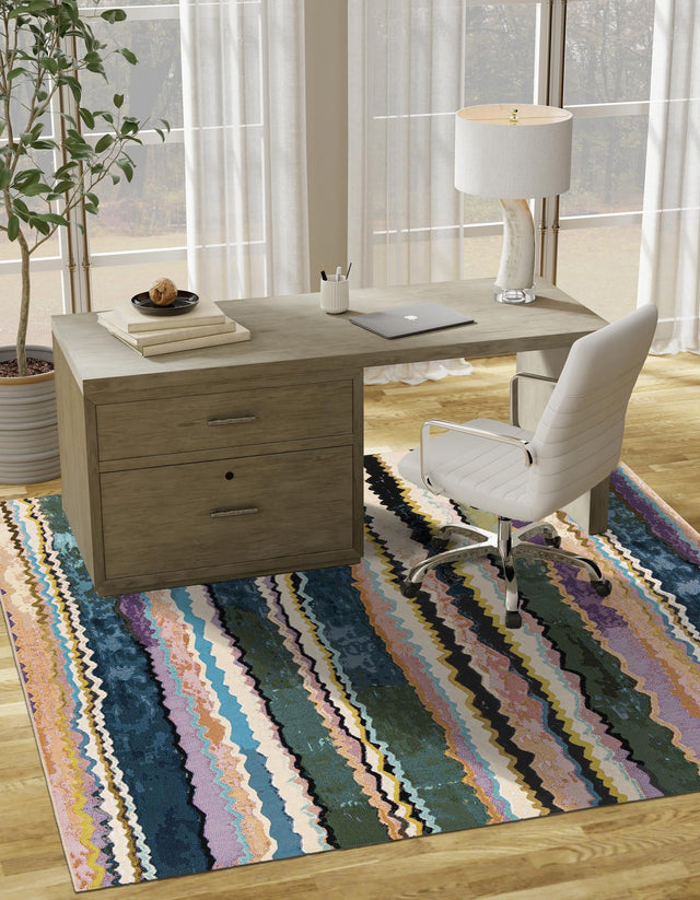 Multicolor 7' 10 x 7' 10 Outdoor Modern Square Area Rug Weather Resistant for Patio, Deck, Terrace, Balcony, Porch 100% Polypropylene Modern Outside Carpet for Sale at Rug Engine