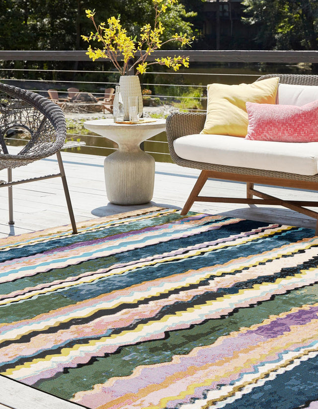 Multicolor 7' 10 x 7' 10 Outdoor Modern Square Area Rug Weather Resistant for Patio, Deck, Terrace, Balcony, Porch 100% Polypropylene Modern Outside Carpet for Sale at Rug Engine