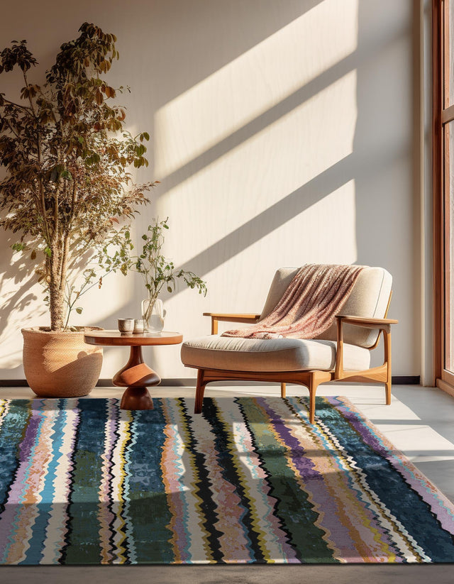 Multicolor 7' 10 x 7' 10 Outdoor Modern Square Area Rug Weather Resistant for Patio, Deck, Terrace, Balcony, Porch 100% Polypropylene Modern Outside Carpet for Sale at Rug Engine