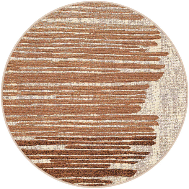 Beige Brown 3' 1 x 3' 1 Outdoor Modern Round Area Rug Weather Resistant for Patio, Deck, Terrace, Balcony, Porch 100% Polypropylene Modern Outside Carpet for Sale at Rug Engine