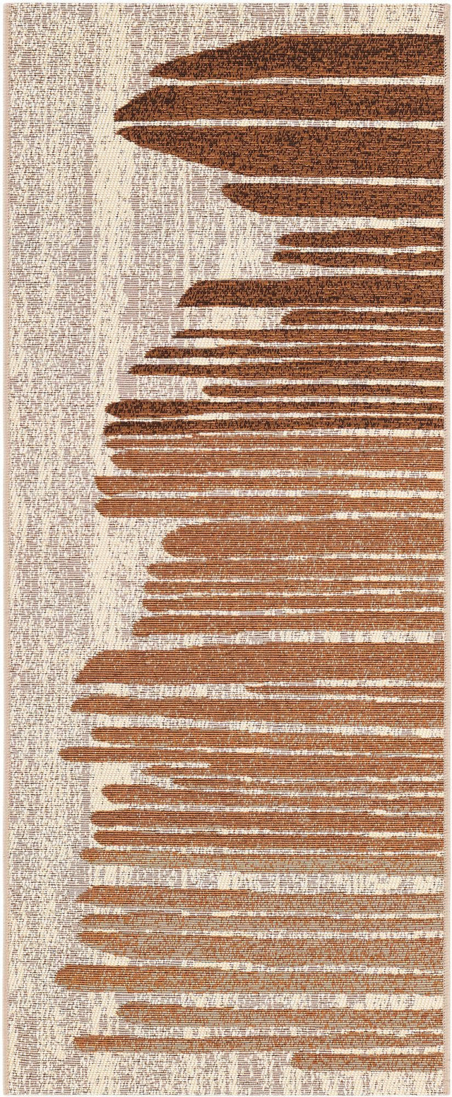 Beige Brown 2' x 5' 1 Outdoor Modern Runner Area Rug Weather Resistant for Patio, Deck, Terrace, Balcony, Porch 100% Polypropylene Modern Outside Carpet for Sale at Rug Engine