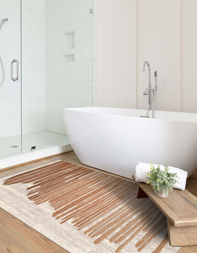 Beige Brown 7' 10 x 10' Outdoor Modern Rectangle Area Rug Weather Resistant for Patio, Deck, Terrace, Balcony, Porch 100% Polypropylene Modern Outside Carpet for Sale at Rug Engine