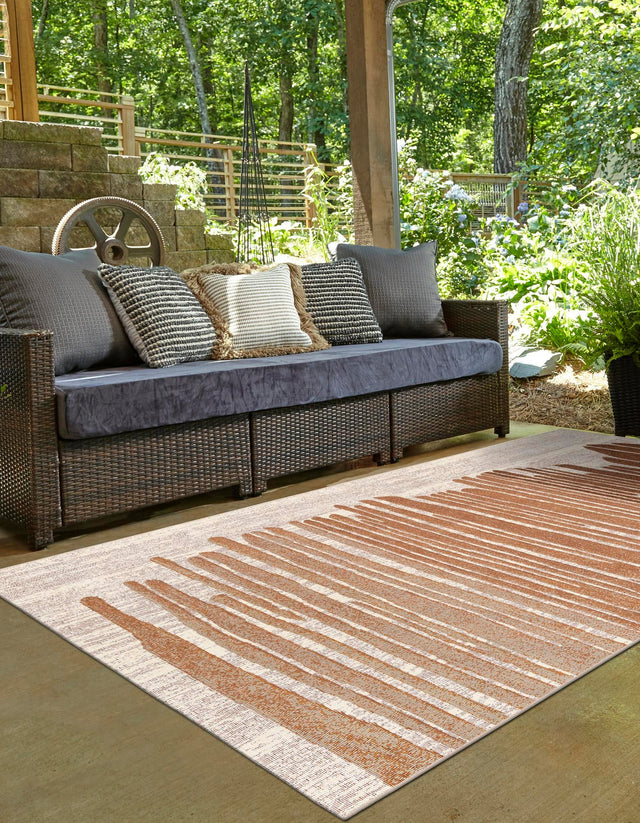 Beige Brown 10' x 14' 1 Outdoor Modern Rectangle Area Rug Weather Resistant for Patio, Deck, Terrace, Balcony, Porch 100% Polypropylene Modern Outside Carpet for Sale at Rug Engine
