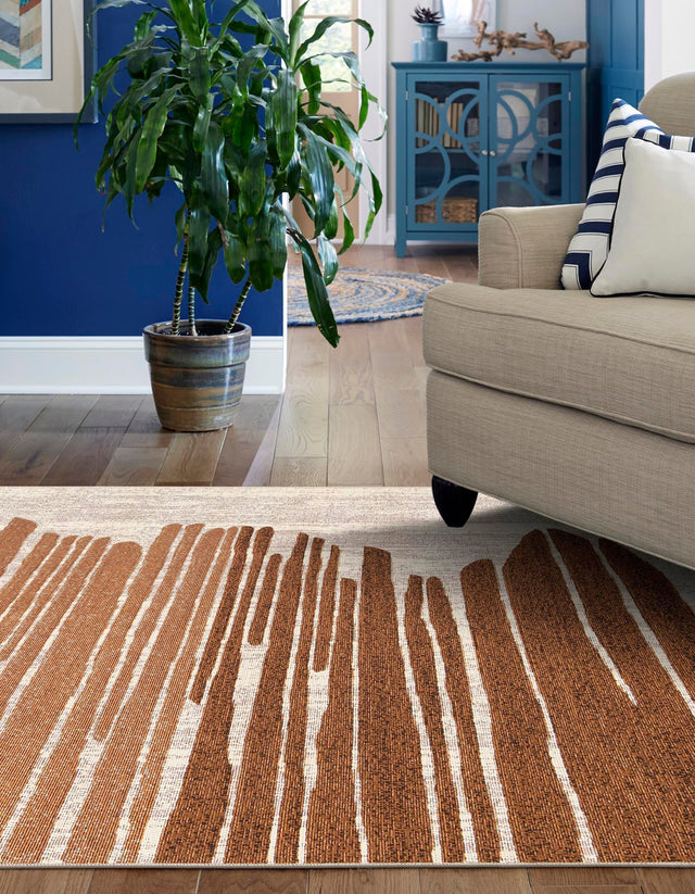 Beige Brown 10' x 14' 1 Outdoor Modern Rectangle Area Rug Weather Resistant for Patio, Deck, Terrace, Balcony, Porch 100% Polypropylene Modern Outside Carpet for Sale at Rug Engine