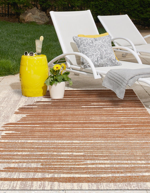 Beige Brown 10' x 14' 1 Outdoor Modern Rectangle Area Rug Weather Resistant for Patio, Deck, Terrace, Balcony, Porch 100% Polypropylene Modern Outside Carpet for Sale at Rug Engine