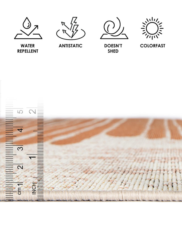 Beige Brown 2' x 5' 1 Outdoor Modern Runner Area Rug Weather Resistant for Patio, Deck, Terrace, Balcony, Porch 100% Polypropylene Modern Outside Carpet for Sale at Rug Engine