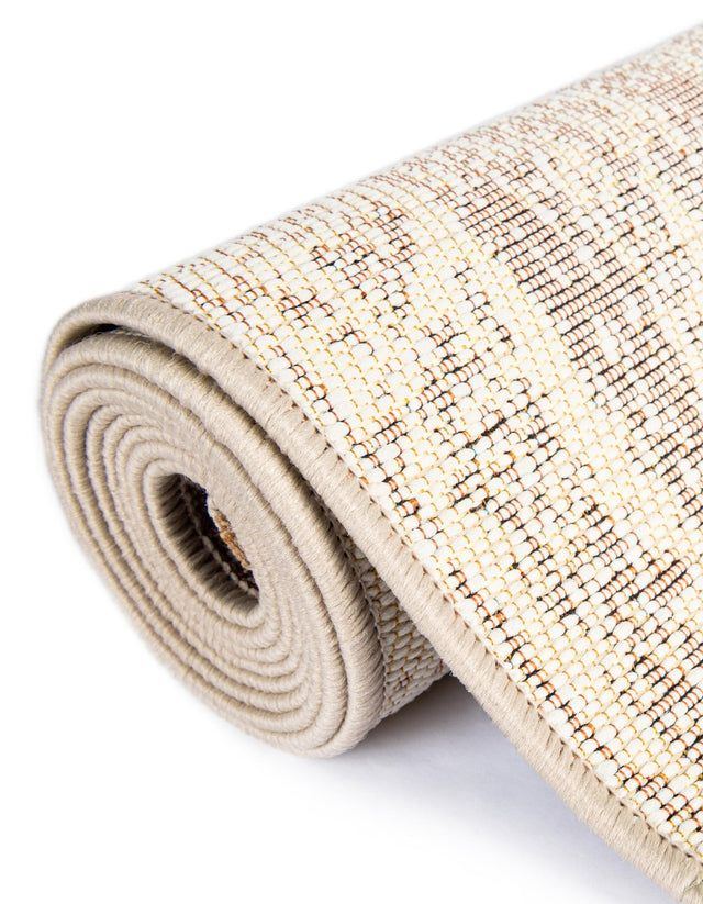 Beige Brown 2' x 6' 1 Outdoor Modern Runner Area Rug Weather Resistant for Patio, Deck, Terrace, Balcony, Porch 100% Polypropylene Modern Outside Carpet for Sale at Rug Engine