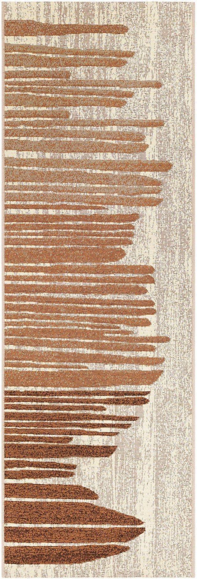 Beige Brown 2' x 6' 1 Outdoor Modern Runner Area Rug Weather Resistant for Patio, Deck, Terrace, Balcony, Porch 100% Polypropylene Modern Outside Carpet for Sale at Rug Engine