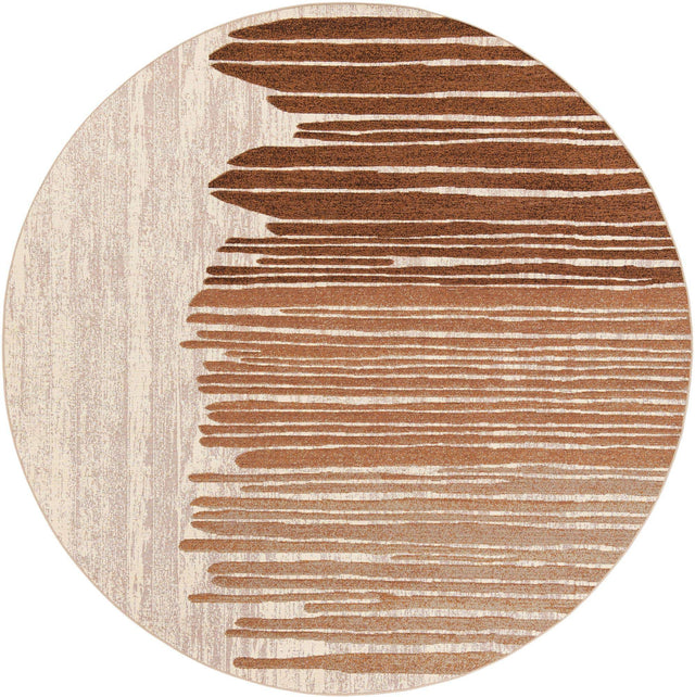 Beige Brown 7' 10 x 7' 10 Outdoor Modern Round Area Rug Weather Resistant for Patio, Deck, Terrace, Balcony, Porch 100% Polypropylene Modern Outside Carpet for Sale at Rug Engine