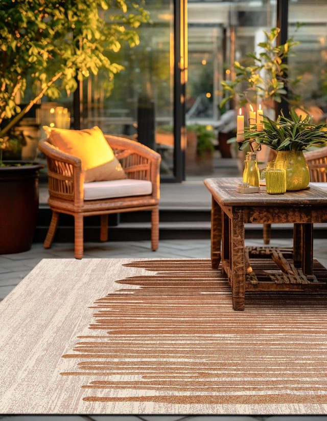 Beige Brown 7' 10 x 7' 10 Outdoor Modern Square Area Rug Weather Resistant for Patio, Deck, Terrace, Balcony, Porch 100% Polypropylene Modern Outside Carpet for Sale at Rug Engine