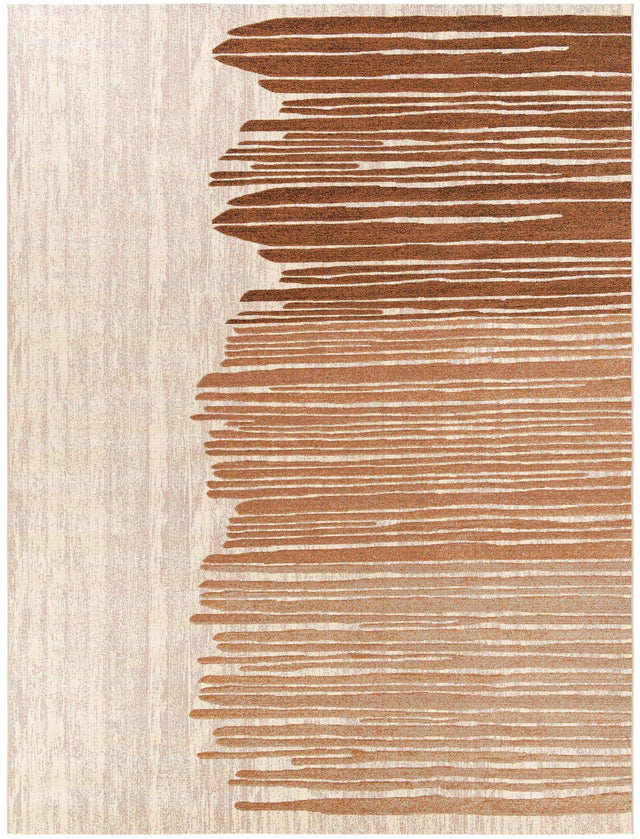 Beige Brown 9' x 12' Outdoor Modern Rectangle Area Rug Weather Resistant for Patio, Deck, Terrace, Balcony, Porch