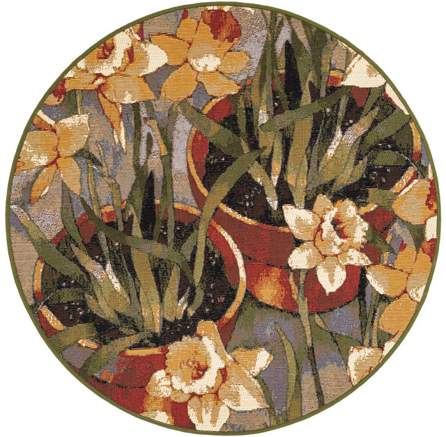 Multicolor 3' 1 x 3' 1 Outdoor Botanical Round Area Rug Weather Resistant for Patio, Deck, Terrace, Balcony, Porch Polypropylene Garden Floral Tropical Carpet for Sale at Rug Engine