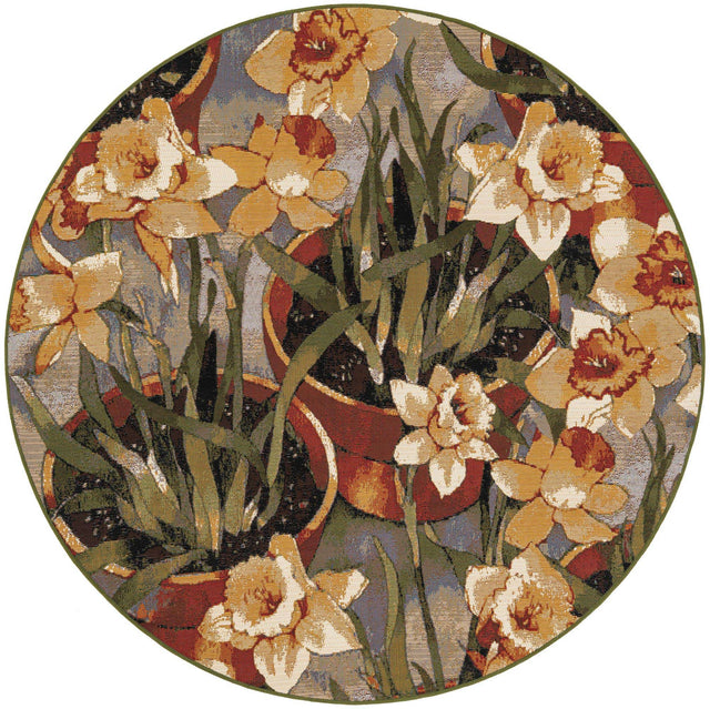 Multicolor 5' 1 x 5' 1 Outdoor Botanical Round Area Rug Weather Resistant for Patio, Deck, Terrace, Balcony, Porch Polypropylene Garden Floral Tropical Carpet for Sale at Rug Engine