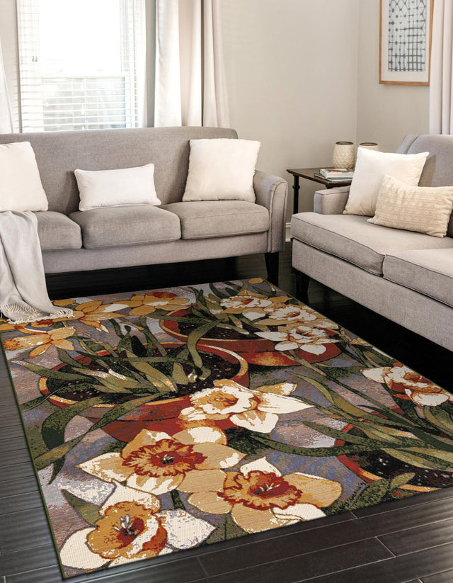 Multicolor 6' 1 x 9' Outdoor Botanical Rectangle Area Rug Weather Resistant for Patio, Deck, Terrace, Balcony, Porch Polypropylene Garden Floral Tropical Carpet for Sale at Rug Engine