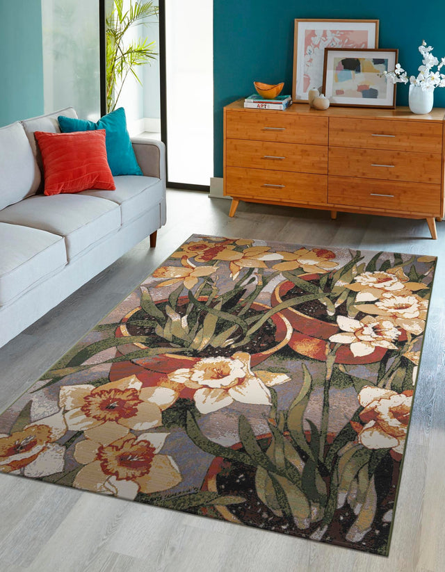 Multicolor 4' 1 x 6' 1 Outdoor Botanical Rectangle Area Rug Weather Resistant for Patio, Deck, Terrace, Balcony, Porch Polypropylene Garden Floral Tropical Carpet for Sale at Rug Engine