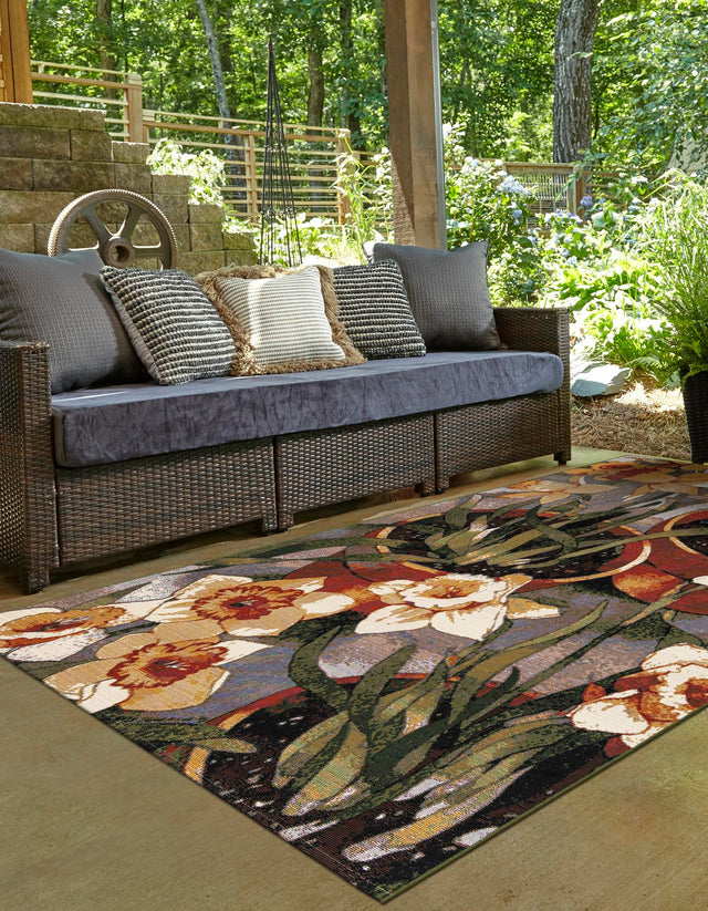 Multicolor 5' 1 x 7' 1 Outdoor Botanical Rectangle Area Rug Weather Resistant for Patio, Deck, Terrace, Balcony, Porch Polypropylene Garden Floral Tropical Carpet for Sale at Rug Engine