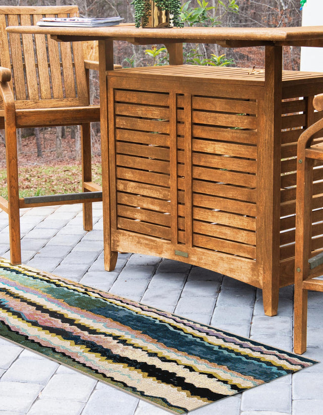 Multicolor 2' 7 x 12' Outdoor Modern Runner Area Rug Weather Resistant for Patio, Deck, Terrace, Balcony, Porch 100% Polypropylene Modern Outside Carpet for Sale at Rug Engine