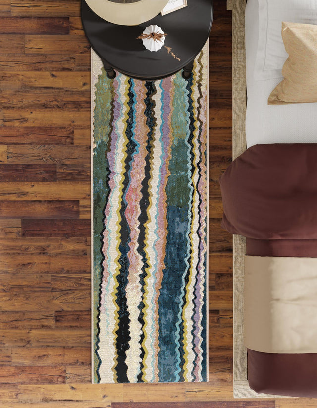 Multicolor 2' 7 x 12' Outdoor Modern Runner Area Rug Weather Resistant for Patio, Deck, Terrace, Balcony, Porch 100% Polypropylene Modern Outside Carpet for Sale at Rug Engine