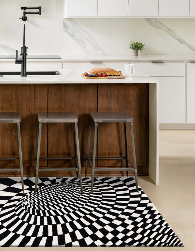 Black and White 3' 3 x 5' 3 Vortex Wool Rectangle Area Rug Hand Tufted 100% Wool Pile & Cotton Backing All Natural Luxury 3D Carpet for Sale at Rug Engine