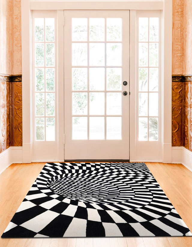Black and White 3' 3 x 5' 3 Vortex Wool Rectangle Area Rug Hand Tufted 100% Wool Pile & Cotton Backing All Natural Luxury 3D Carpet for Sale at Rug Engine