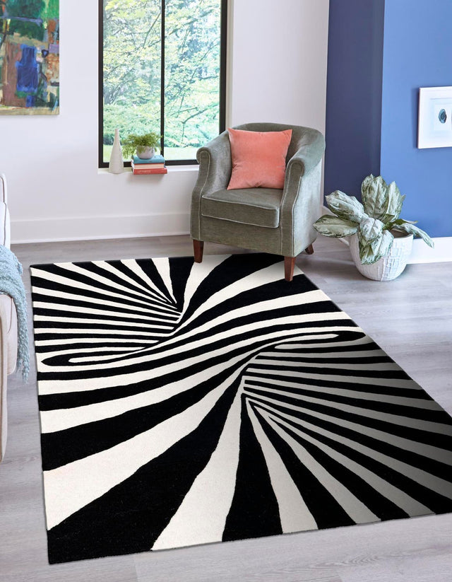 Black and White 10' x 14' 1 Vortex Wool Rectangle Area Rug Hand Tufted 100% Wool Pile & Cotton Backing All Natural Luxury 3D Carpet for Sale at Rug Engine