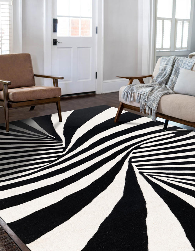 Black and White 10' x 14' 1 Vortex Wool Rectangle Area Rug Hand Tufted 100% Wool Pile & Cotton Backing All Natural Luxury 3D Carpet for Sale at Rug Engine