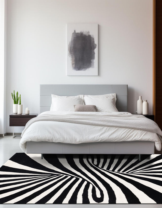 Black and White 10' x 14' 1 Vortex Wool Rectangle Area Rug Hand Tufted 100% Wool Pile & Cotton Backing All Natural Luxury 3D Carpet for Sale at Rug Engine