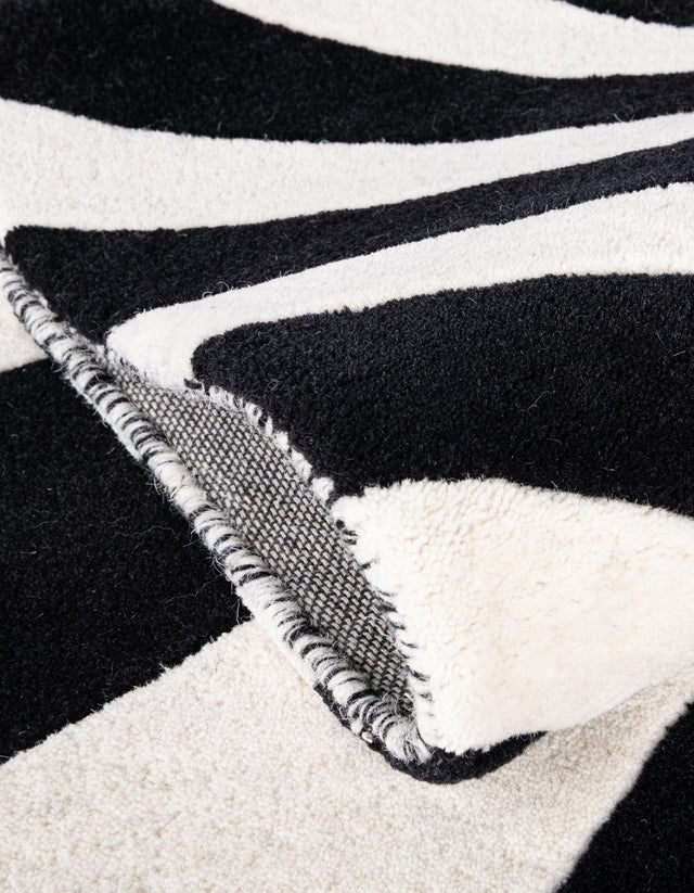 Black and White 7' 10 x 7' 10 Vortex Wool Square Area Rug Hand Tufted 100% Wool Pile & Cotton Backing All Natural Luxury 3D Carpet for Sale at Rug Engine