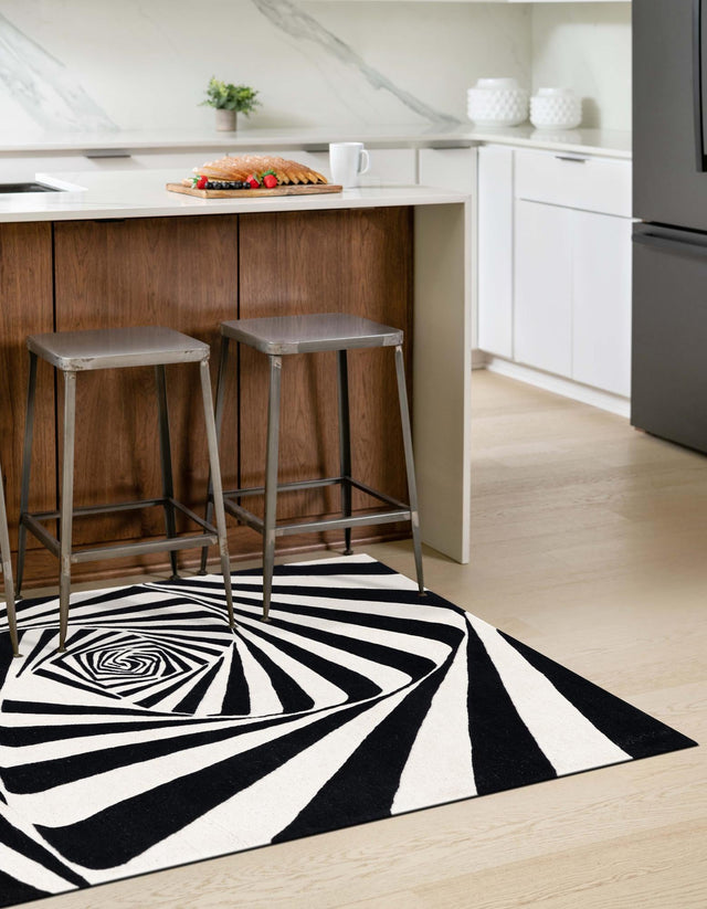 Black and White 7' 10 x 10' Vortex Wool Rectangle Area Rug Hand Tufted 100% Wool Pile & Cotton Backing All Natural Luxury 3D Carpet for Sale at Rug Engine