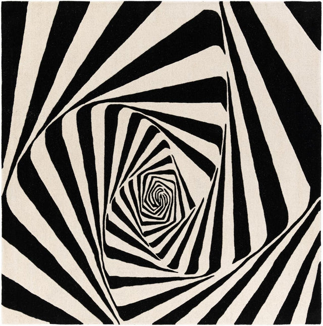 Black and White 7' 10 x 7' 10 Vortex Wool Square Area Rug Hand Tufted 100% Wool Pile & Cotton Backing All Natural Luxury 3D Carpet for Sale at Rug Engine