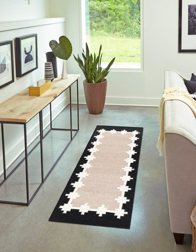 Gray and Black 2' x 8' Kilim Wool Runner Area Rug Hand Woven All Natural Traditional Carpet for Unique Home Interior Design for Sale at Rug Engine