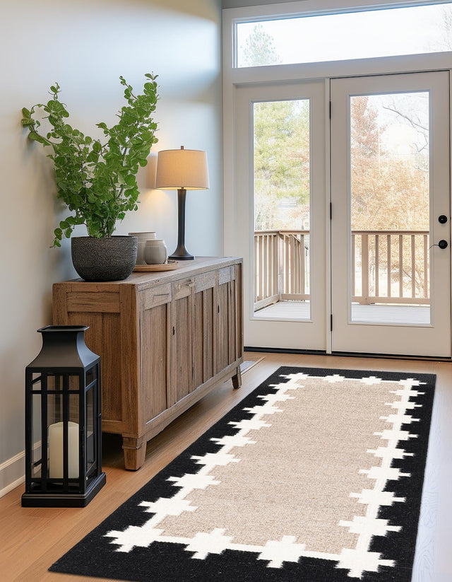 Gray and Black 2' x 6' 1 Kilim Wool Runner Area Rug Hand Woven All Natural Traditional Carpet for Unique Home Interior Design for Sale at Rug Engine