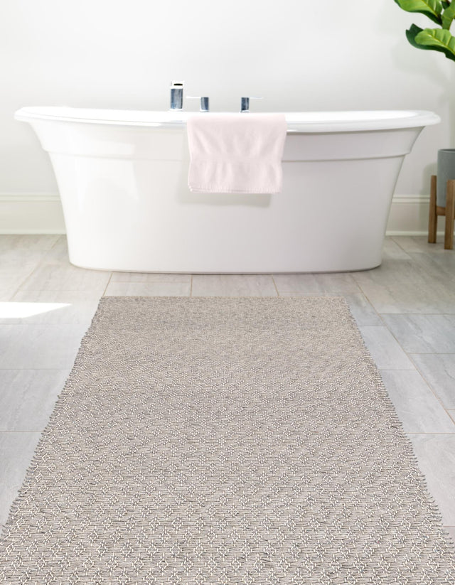 Gray 2' x 4' 1 Lattice Wool Runner Area Rug All Natural Hand Woven Geometric Wool Carpet for Living, Dining, Office, Dorm Room Indoor Decor for Sale at Rug Engine