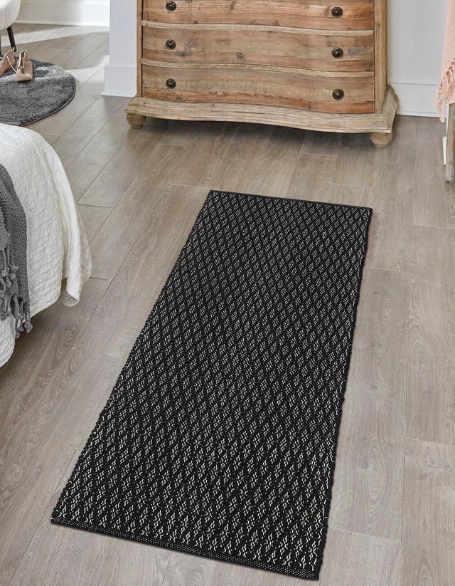 Black 2' x 5' 1 Lattice Wool Runner Area Rug All Natural Hand Woven Geometric Wool Carpet for Living, Dining, Office, Dorm Room Indoor Decor for Sale at Rug Engine