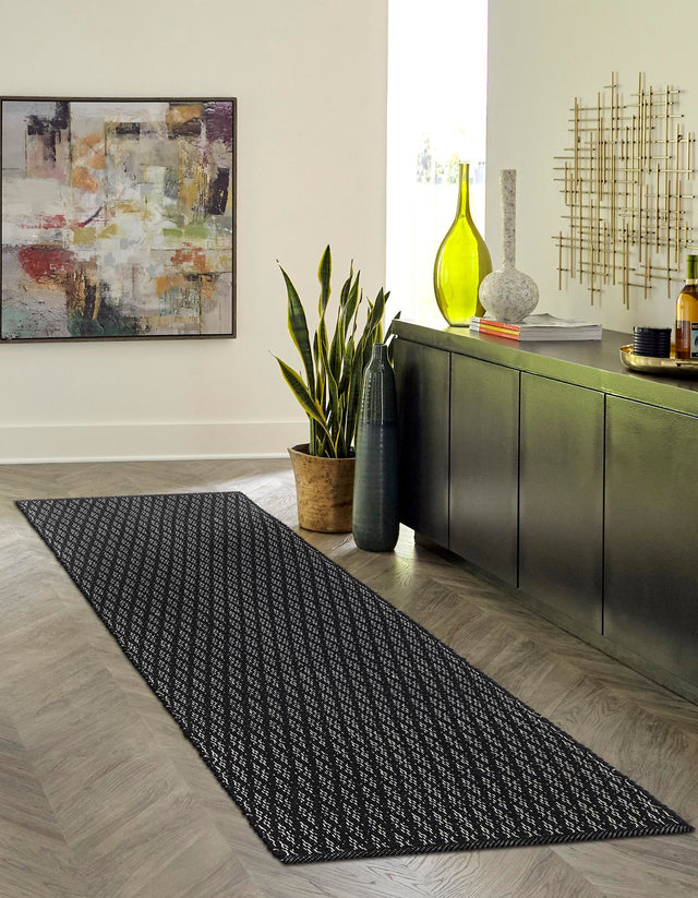 Black 2' x 8' Lattice Wool Runner Area Rug All Natural Hand Woven Geometric Wool Carpet for Living, Dining, Office, Dorm Room Indoor Decor for Sale at Rug Engine