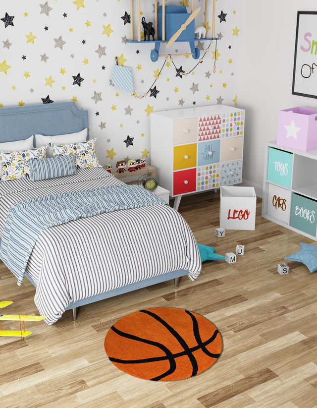 Orange 2' x 2' Playtime Kids Wool Freeform Area Rug for Baby Nursery, Toddler Playroom, Bedrooms