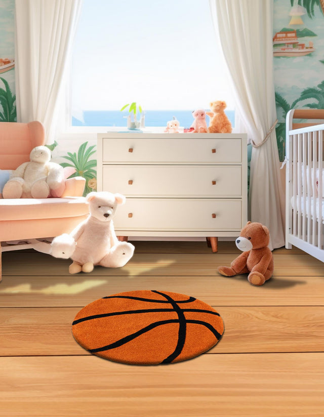 Orange 2' x 2' Playtime Kids Wool Freeform Area Rug for Baby Nursery, Toddler Playroom, Bedrooms