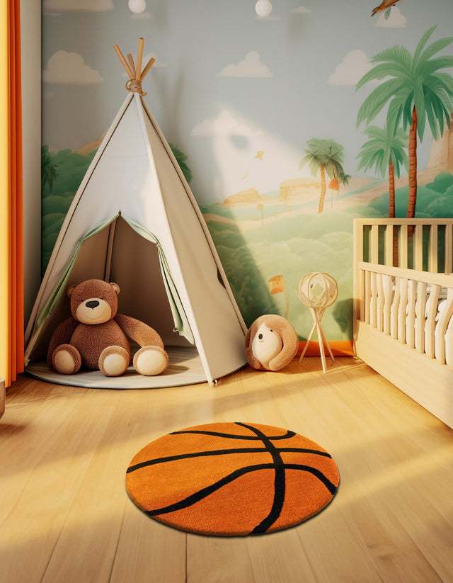 Orange 2' x 2' Playtime Kids Wool Freeform Area Rug for Baby Nursery, Toddler Playroom, Bedrooms