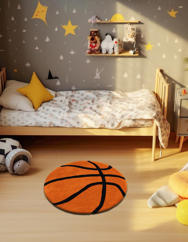 Orange 2' x 2' Playtime Kids Wool Freeform Area Rug for Baby Nursery, Toddler Playroom, Bedrooms