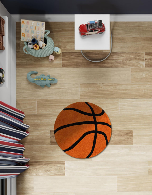 Orange 2' x 2' Playtime Kids Wool Freeform Area Rug for Baby Nursery, Toddler Playroom, Bedrooms