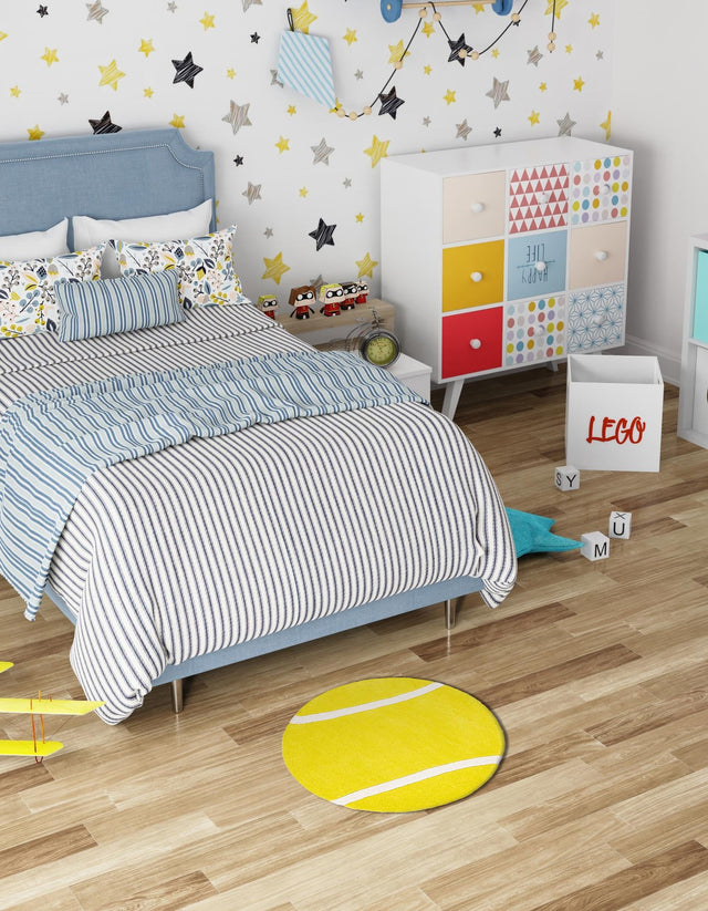 Yellow 4' 1 x 4' 1 Playtime Kids Wool Freeform Area Rug for Baby Nursery, Toddler Playroom, Bedrooms Hand Tufted High Quality Dense Wool Pile Natural Carpet for Sale at Rug Engine