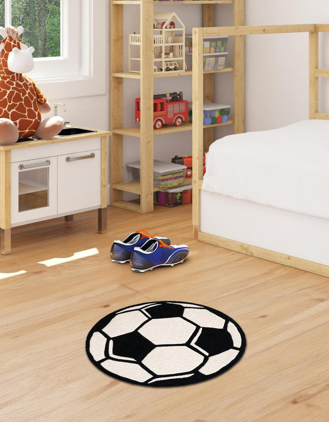 Black and White 6' 1 x 6' 1 Playtime Kids Wool Freeform Area Rug for Baby Nursery, Toddler Playroom, Bedrooms Hand Tufted High Quality Dense Wool Pile Natural Carpet for Sale at Rug Engine