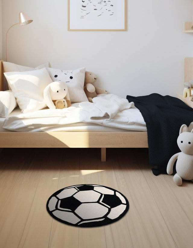 Black and White 6' 1 x 6' 1 Playtime Kids Wool Freeform Area Rug for Baby Nursery, Toddler Playroom, Bedrooms Hand Tufted High Quality Dense Wool Pile Natural Carpet for Sale at Rug Engine