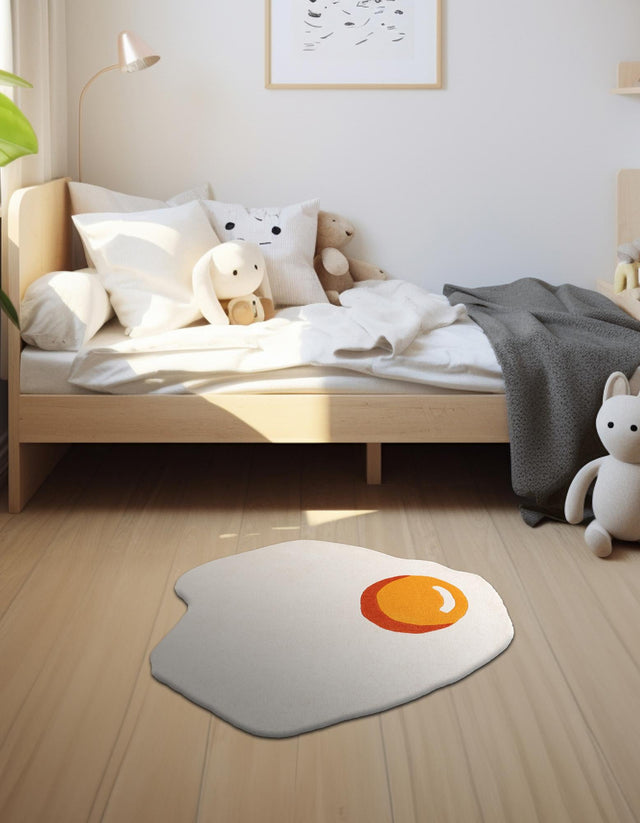 White 4' 1 x 4' 1 Playtime Kids Wool Freeform Area Rug for Baby Nursery, Toddler Playroom, Bedrooms