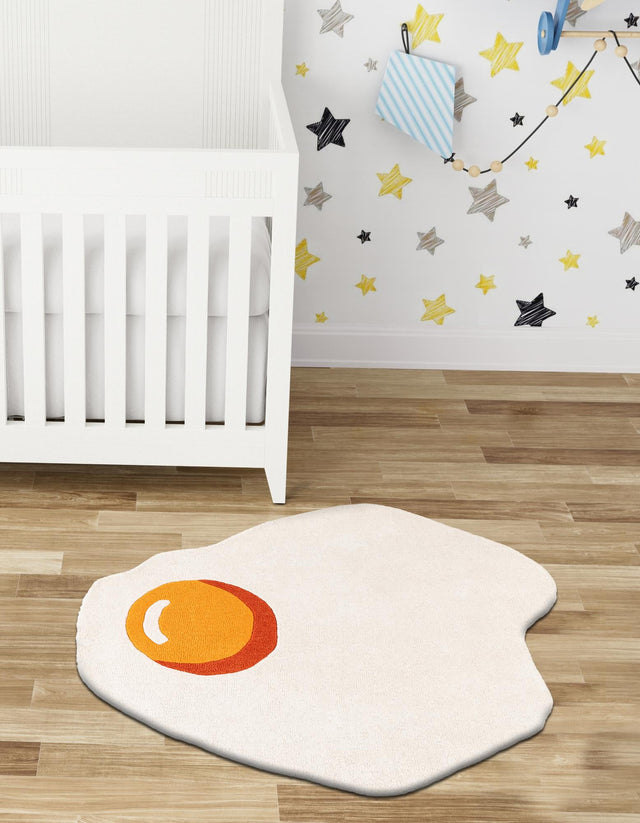 White 4' 1 x 4' 1 Playtime Kids Wool Freeform Area Rug for Baby Nursery, Toddler Playroom, Bedrooms